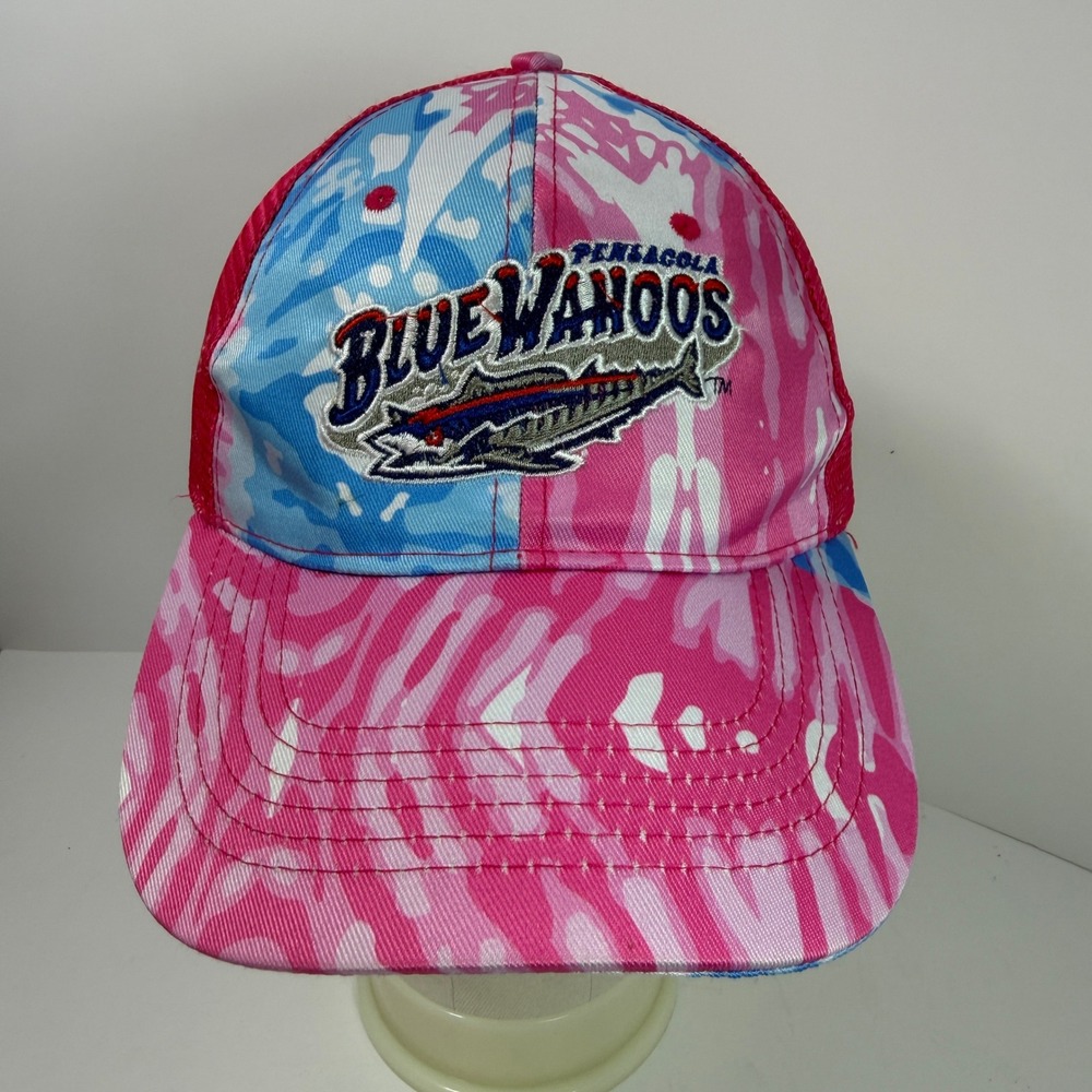 Pensacola Blue Wahoos MiLB Baseball Trucker Hat Pink Blue Camo Mesh Back Cap